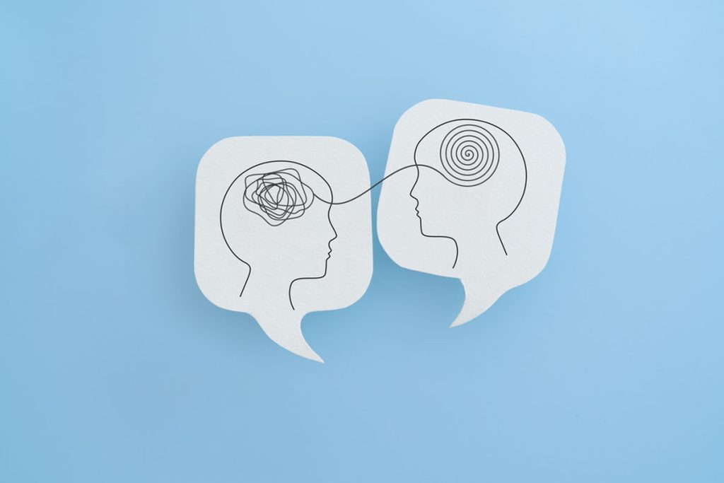 Two people talking psychologist illustration.